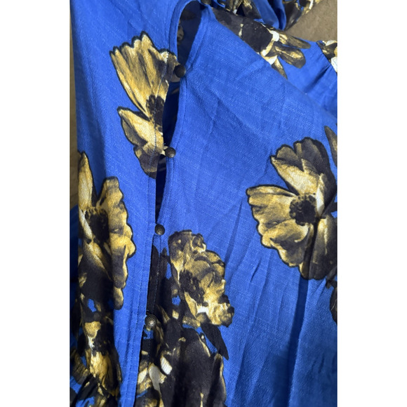 Free People '25 Royal Blue Floral Romper Rush Ruffles Wrap Front about Sz L-XL - Picture 9 of 16